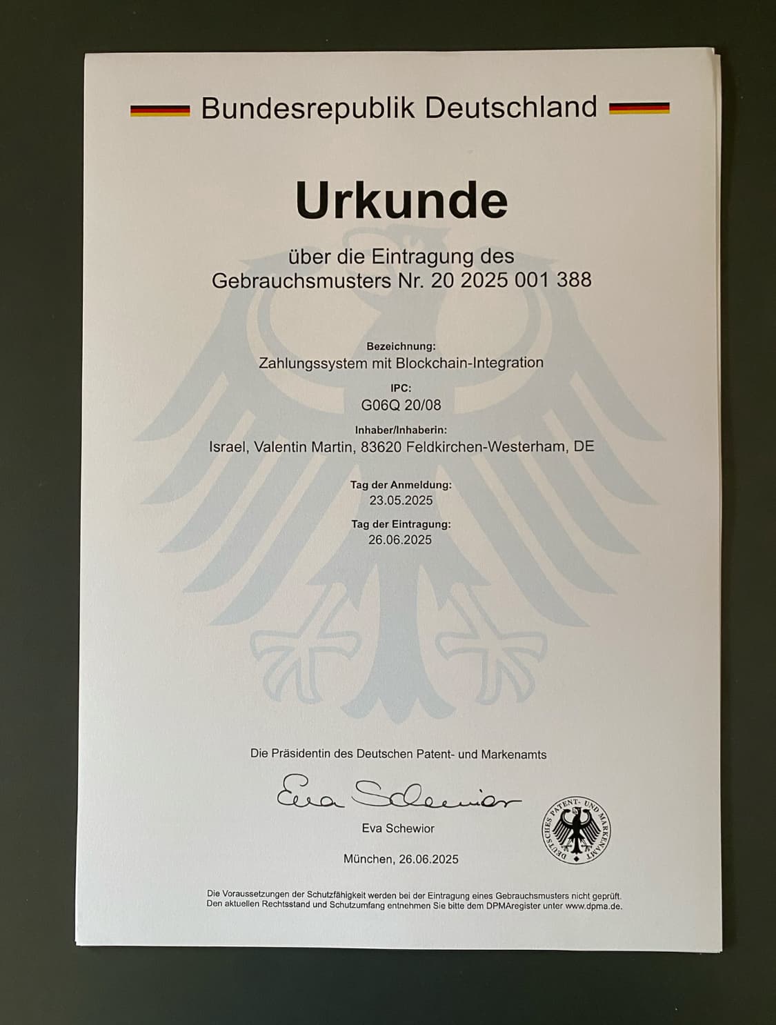 Utility model certificates